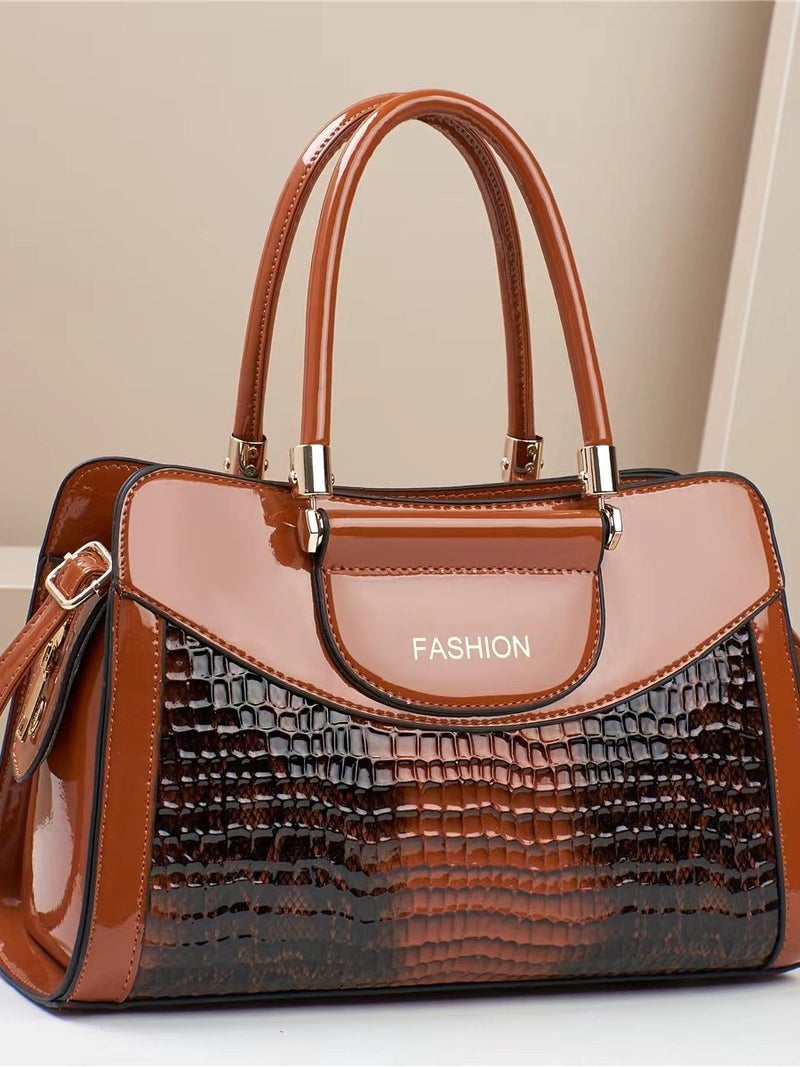 New Trendy All-Match Bright Leather Crocodile Pattern Middle-Aged Women'S Shoulder Handbag Large Capacity Fashionable Commuter Crossbody Bag - Image 5