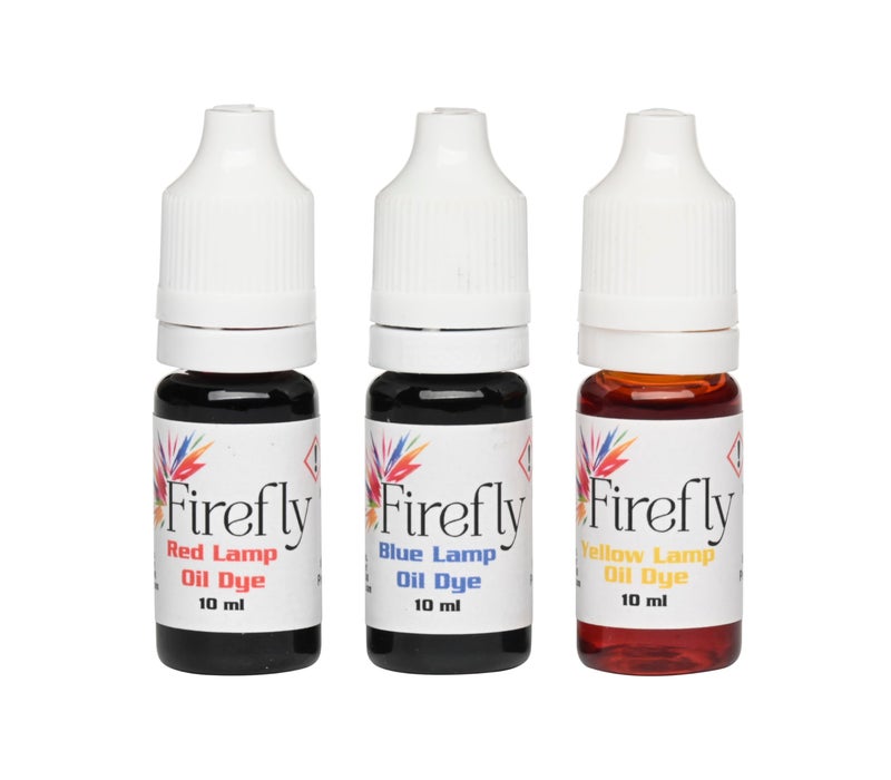 Firefly Fuels Lamp Oil Dye  Multi Color Drops for Paraffin or Tiki Torch Fuel  CustomColored Lamp Oils for Holiday Decor DIY Projects and Liquid Light Effects  3 x 10ml Bottles