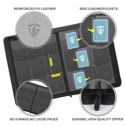 TCGUARD Toploader Binder,Holds 216 Toploaders,9 Pocket Top Loader Binder with Sleeves for 3"x4" Rigid Toploaders Hard Cases,Top loader Binders for TCG, MTG Card Binder, Trading Cards Binder(Grey) - Image 3
