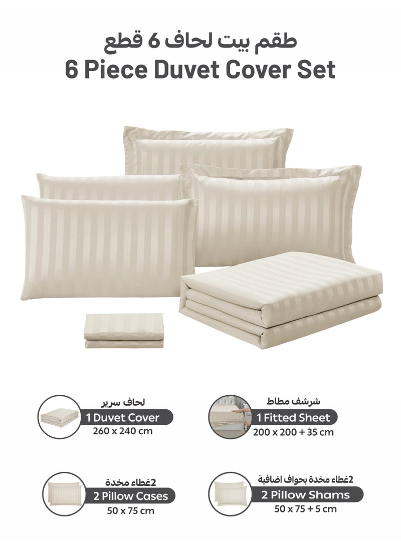Donetella Striped Duvet Cover Set King Size 260x240 cm - 6-Pcs Bed Set, Microfiber Fabric - 1 Duvet Cover, 1 Fitted Sheet, 2 Pillow Sham, 2 Pillowcase (Filler Not Included) - Image 4