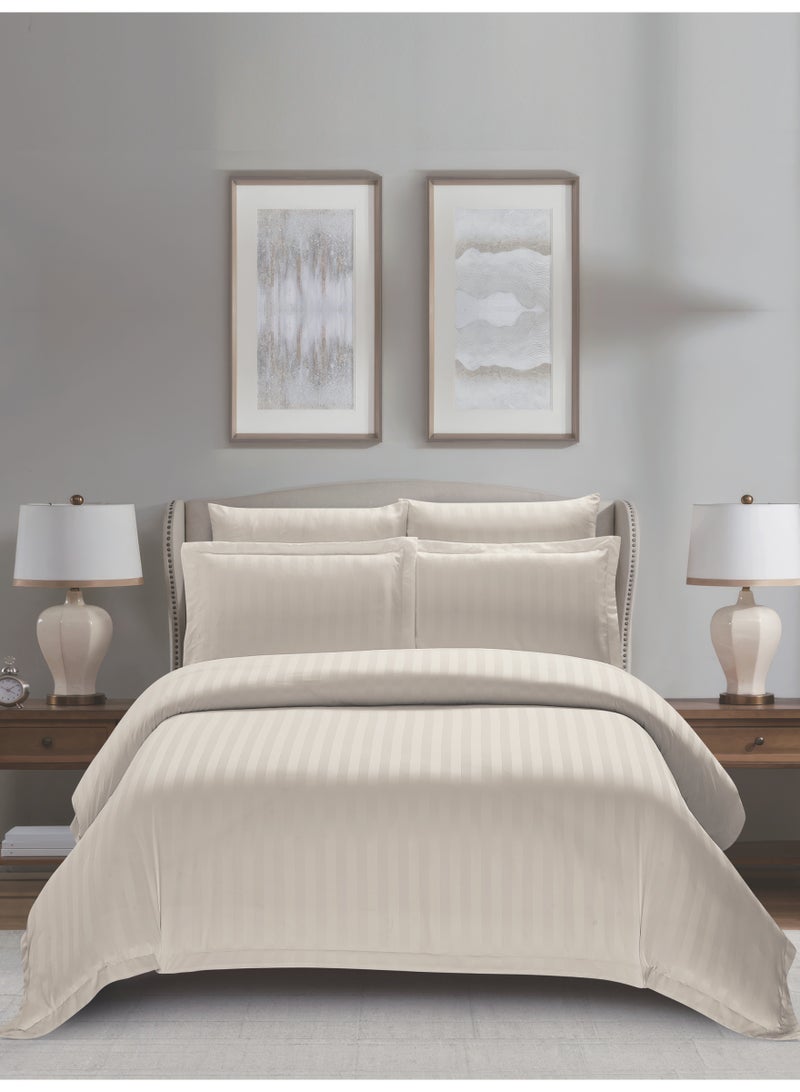 Donetella Striped Duvet Cover Set King Size 260x240 cm - 6-Pcs Bed Set, Microfiber Fabric - 1 Duvet Cover, 1 Fitted Sheet, 2 Pillow Sham, 2 Pillowcase (Filler Not Included) - Image 1