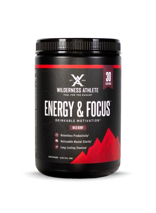 Wilderness Athlete Energy & Focus | Energy Booster For Women & Men Energy Drink Mix With Natural Caffeine Lowcarb, Zero Sugar Energy Drink Powder 30 Serving Energy Drink Tub (Wild Berry)  - Image 1