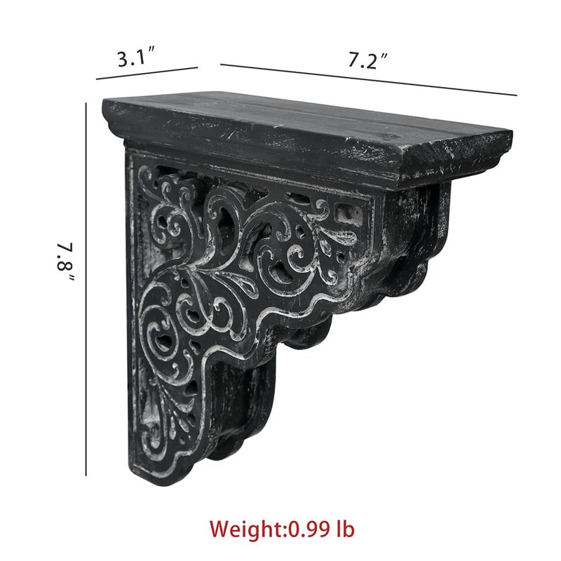 Chadechimo Set of 2 Corbels for Shelves Decorative Shelf Brackets Wood Corbels Farmhouse Shelf Corbels Distressed Decorative Shelf Brackets Floating Shelves Brackets for Home Decor(Black) - Image 2