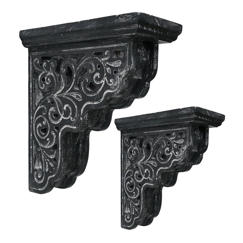 Chadechimo Set of 2 Corbels for Shelves Decorative Shelf Brackets Wood Corbels Farmhouse Shelf Corbels Distressed Decorative Shelf Brackets Floating Shelves Brackets for Home Decor(Black) - Image 1