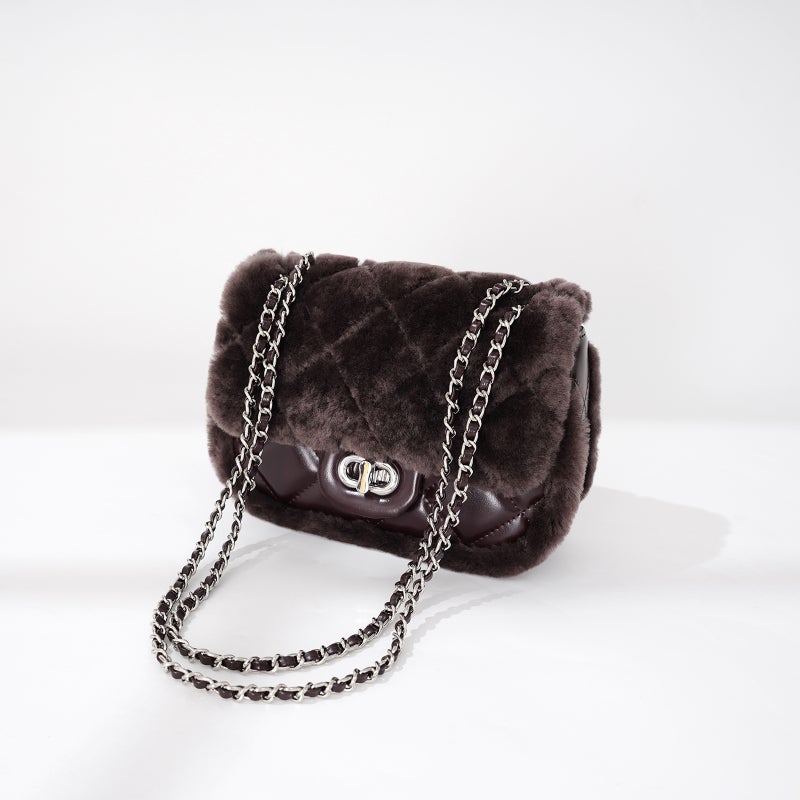 2025 Style Plush High-End Small Fragrant Square Bag Casual Rhombus Chain Bag Single Shoulder Crossbody Bag - Image 3