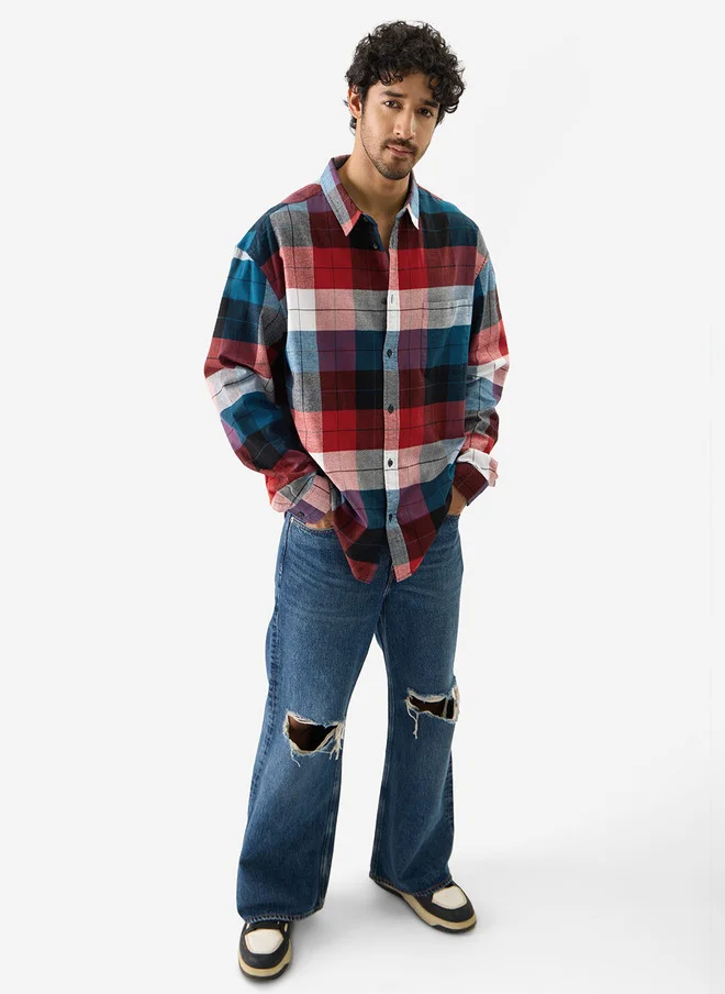 The Souled Store  The Souled Store Men Plaid Multicolor Relaxed Fit Shirt in Black, Blue, and Red  | Best Price UAE