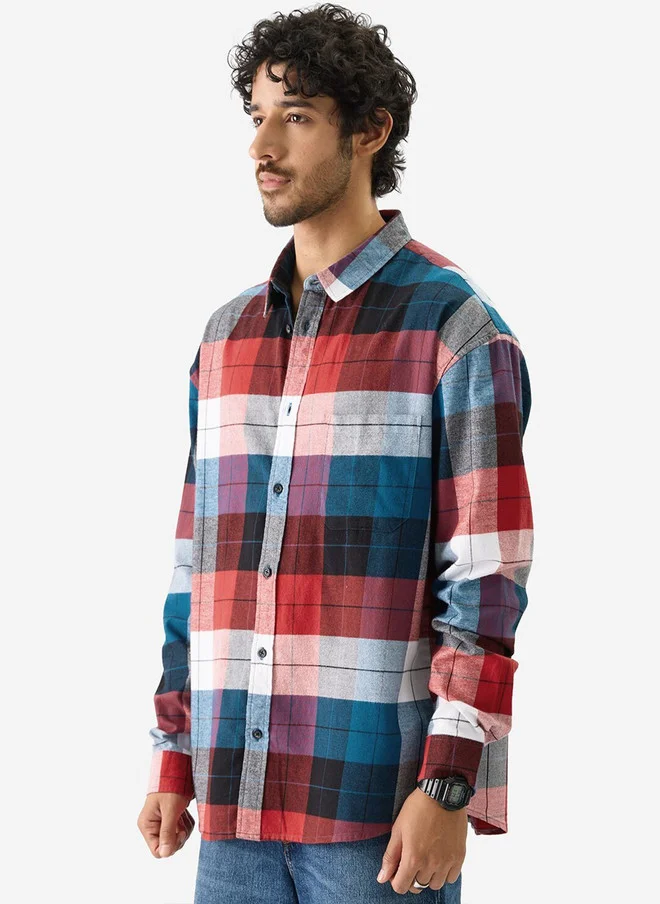 The Souled Store  The Souled Store Men Plaid Multicolor Relaxed Fit Shirt in Black, Blue, and Red  | Best Price UAE