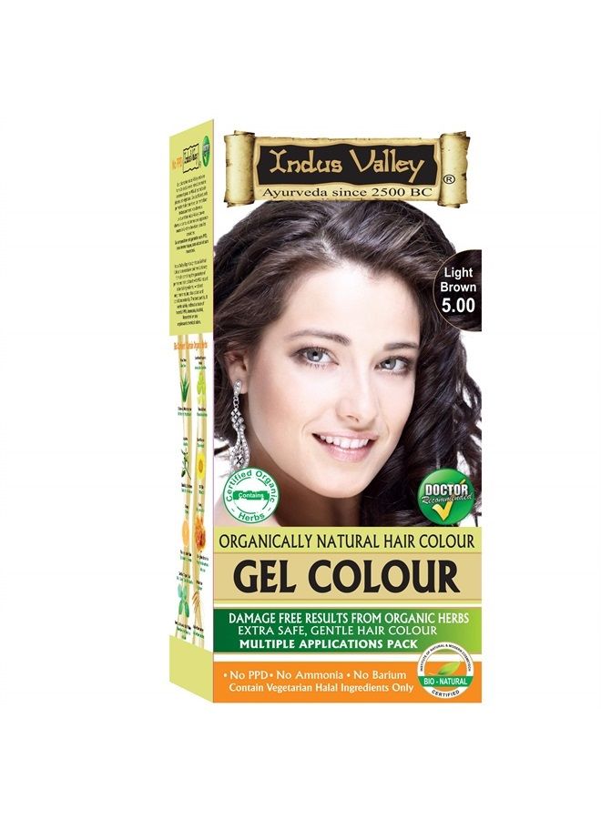Indus Valley لون شعر جل طبيعي عضوي خالي من الأضرار دائم من إندوس فالي، خالي من الأمونيا، نباتي، خالي من القسوة، تغطية تصل إلى 100% من الشعر الرمادي | موصى به من قبل الأطباء | معتمد بيولوجياً - بني فاتح 5.0 (20 جرام + 200 مل) - Image 1
