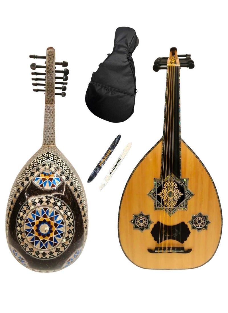 Al-Karz Music Premium Mother of Pearl Oud by Al Alami with Spruce Top and Full Pearl Back Including Case and Picks 