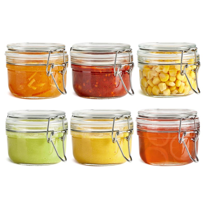 ComSaf 4oz Small Airtight Glass Jars Set of 6 with Lids Food Storage Jar Round, Mason Jar, Mini Storage Container with Clear Preserving Seal Wire Clip Fastening for Kitchen Canning, Jam, Spice, Honey - Image 1