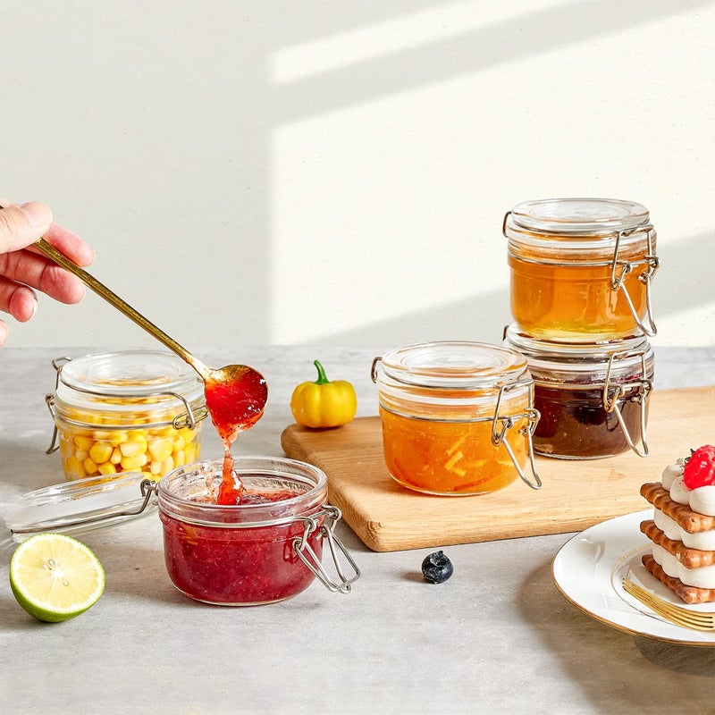 ComSaf 4oz Small Airtight Glass Jars Set of 6 with Lids Food Storage Jar Round, Mason Jar, Mini Storage Container with Clear Preserving Seal Wire Clip Fastening for Kitchen Canning, Jam, Spice, Honey - Image 5