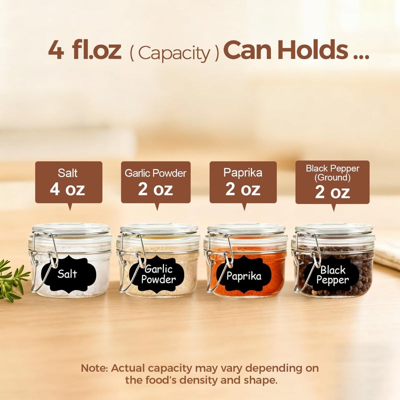 ComSaf 4oz Small Airtight Glass Jars Set of 6 with Lids Food Storage Jar Round, Mason Jar, Mini Storage Container with Clear Preserving Seal Wire Clip Fastening for Kitchen Canning, Jam, Spice, Honey - Image 3