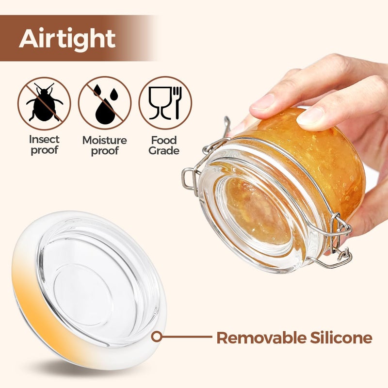ComSaf 4oz Small Airtight Glass Jars Set of 6 with Lids Food Storage Jar Round, Mason Jar, Mini Storage Container with Clear Preserving Seal Wire Clip Fastening for Kitchen Canning, Jam, Spice, Honey - Image 4