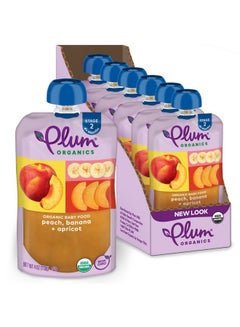 Plum Organics Plum Organics Stage 2 Organic Baby Food - Peach, Banana, and Apricot - 4 oz Pouch (Pack of 6) - Organic Fruit and Vegetable Baby Food Pouch  - Image 1