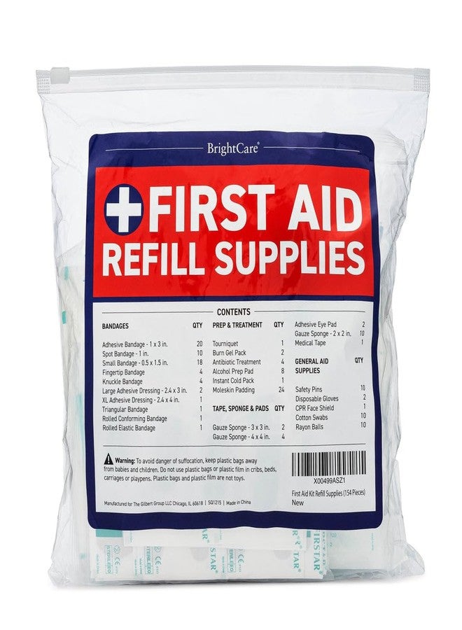 BrightCare First Aid Kit Refill Supplies - 154 Piece First Aid Restock & Replacement Pack - Image 1