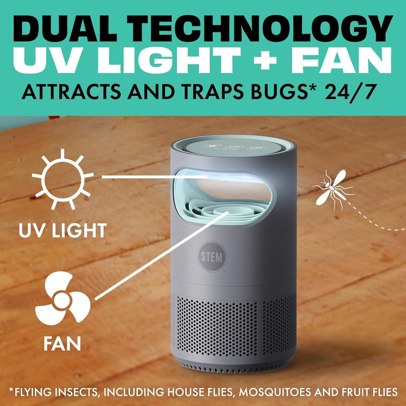 STEM Flying Insect Fan Trap for Indoor Bug Control, Attracts Mosquitoes, Fruit Flies, and House Flies, Plug-in Fan with UV Light, Starter Kit Includes 1 Device and 5 Glue Traps - Image 2