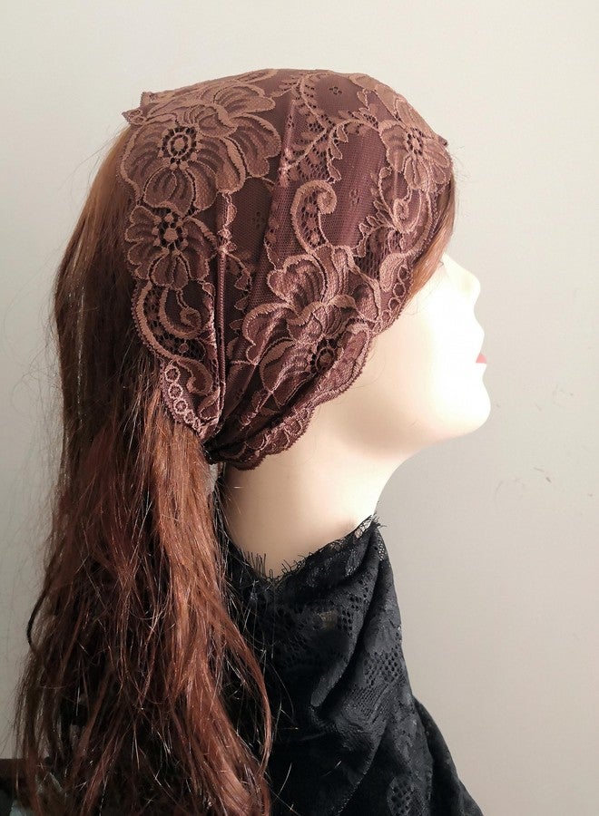 Oyabridal Vintage Wide Lace Headbands for Women Elastic Lace Halloween Headband Party Accessories (Floral-Brown) - Image 5
