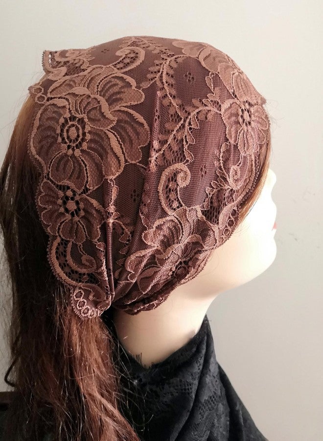 Oyabridal Vintage Wide Lace Headbands for Women Elastic Lace Halloween Headband Party Accessories (Floral-Brown) - Image 2