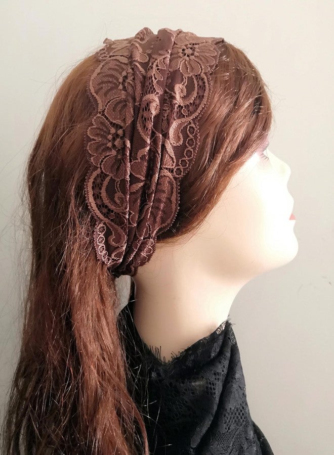 Oyabridal Vintage Wide Lace Headbands for Women Elastic Lace Halloween Headband Party Accessories (Floral-Brown) - Image 3