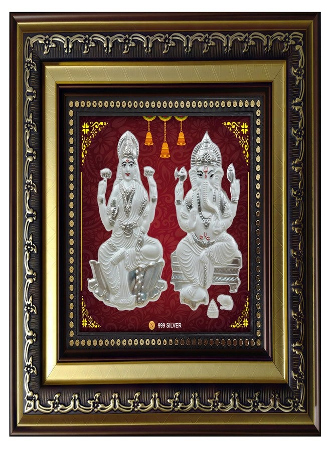 ARTSMINE 999 Silver Ganesh Lakshmi Photo Frame | Pooja Room, Home & Office Decor | With Silver Purity Certificate | Wedding & Corporate Gift | Size 22 × 22 CM (8.5 × 8 Inch) - Image 1