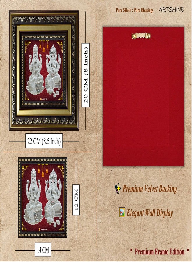 ARTSMINE 999 Silver Ganesh Lakshmi Photo Frame | Pooja Room, Home & Office Decor | With Silver Purity Certificate | Wedding & Corporate Gift | Size 22 × 22 CM (8.5 × 8 Inch) - Image 5