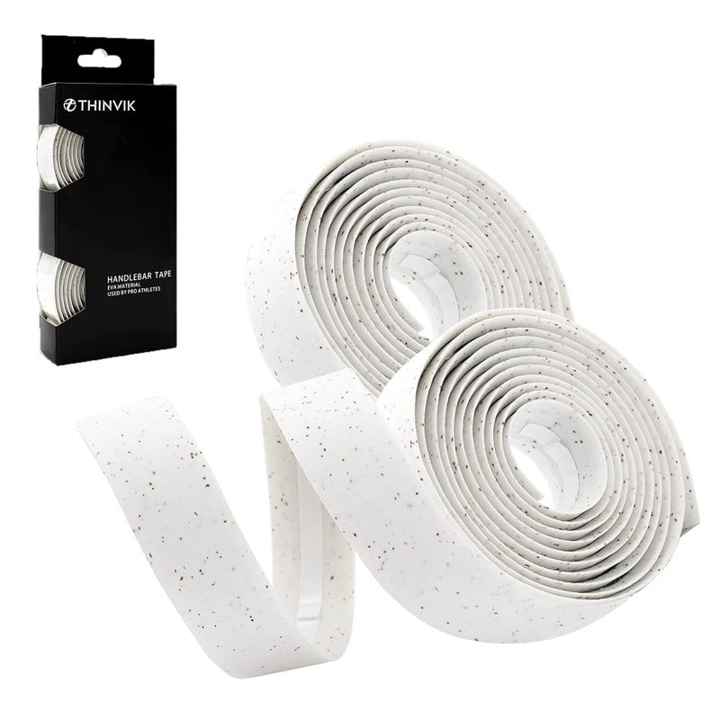 Thinvik EVA Cork Bike Handlebar Tape–Environmental Bicycle Bar Tape, Anti-Slip Cycling Handle Wraps,Sweat-Absorbent Bicycle Handle Bar Tape Comfortable Grip for Road Bike Cycling-2 Rolls (White) - Image 1