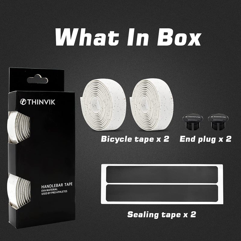 Thinvik EVA Cork Bike Handlebar Tape–Environmental Bicycle Bar Tape, Anti-Slip Cycling Handle Wraps,Sweat-Absorbent Bicycle Handle Bar Tape Comfortable Grip for Road Bike Cycling-2 Rolls (White) - Image 4