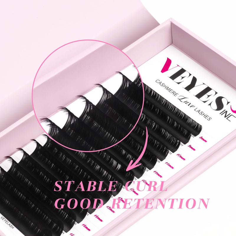 VEYES INC Cashmere Luxe Lashes - Tapered Tips Volume Lash Extension Trays B/C/CC/D/M/J Curl, 0.03-0.05, 8-17mm | Matte Black Professional Eyelash Supplies for Lash Techs (0.03 D 8-16mm) - Image 4
