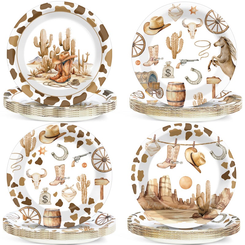 CHUNNIN 48 Pcs Western Cowboy Paper Plates for Western Party Supplies 7inch Wild West Disposable Dinner Rodeo Dessert Plates Cowboy Themed First Birthday Party Decorations Baby Shower Supplies Favors - Image 1