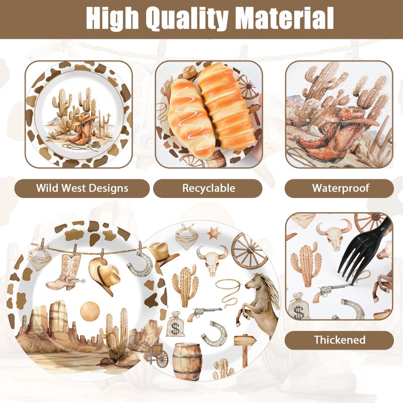 CHUNNIN 48 Pcs Western Cowboy Paper Plates for Western Party Supplies 7inch Wild West Disposable Dinner Rodeo Dessert Plates Cowboy Themed First Birthday Party Decorations Baby Shower Supplies Favors - Image 3