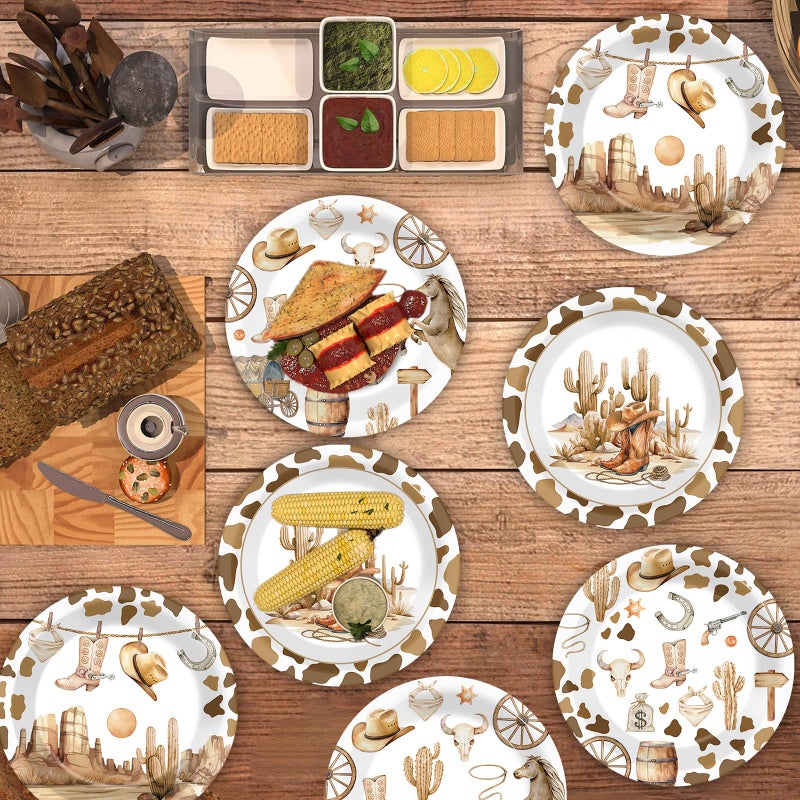 CHUNNIN 48 Pcs Western Cowboy Paper Plates for Western Party Supplies 7inch Wild West Disposable Dinner Rodeo Dessert Plates Cowboy Themed First Birthday Party Decorations Baby Shower Supplies Favors - Image 4