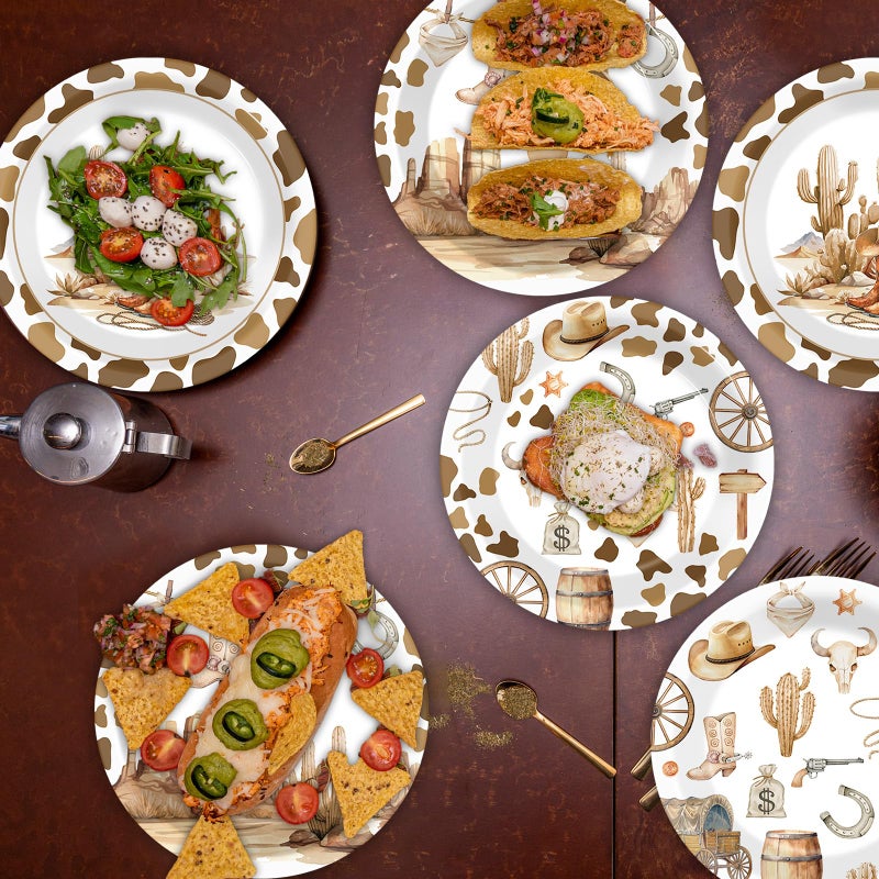 CHUNNIN 48 Pcs Western Cowboy Paper Plates for Western Party Supplies 7inch Wild West Disposable Dinner Rodeo Dessert Plates Cowboy Themed First Birthday Party Decorations Baby Shower Supplies Favors - Image 5
