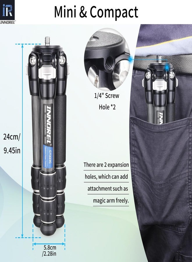 INNOREL 10-Layer Carbon Fiber Mini Tripod CT223C Desktop Tripod with Low Position Macro Shooting, Tabletop Camera Stand, Compact Lightweight Portable for Digital DSLR, DV Video, Max Load 22lb/10kg - Image 5