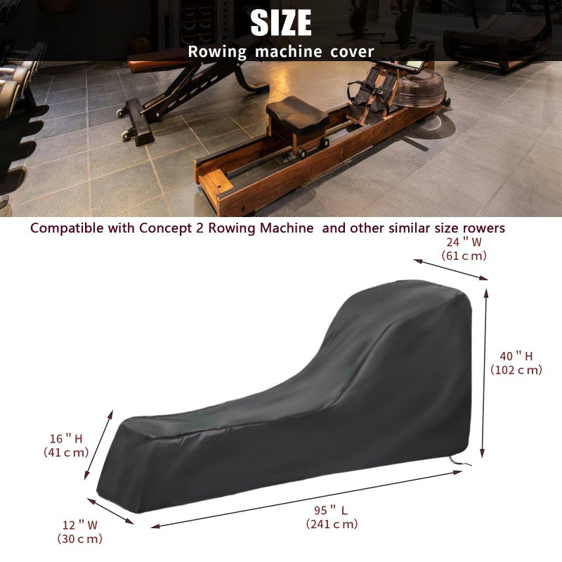 Andacar Rowing Machine Cover for Concept 2 Rowing Machine Waterproof Rower Cover Dustproof Fitness Equipment Protective Cover - 95" LÃ—24" WÃ—40" H, Black - Image 3