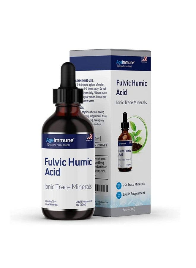 AgeImmune Fulvic Humic Acid Ionic Trace Minerals With Electrolytes Liquid Supplement. Plant Derived Mineral Drops 75+ Trace Minerals For Energy Boost And Hydration. Up To 8 Months Supply. 2Oz. - Image 1
