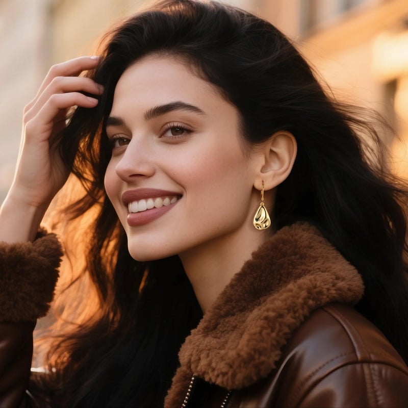 Lancharmed Teardrop Gold Dangle Earrings, LANCHARMED 14K Gold Plated Chunky Thick Waterdrop Hammered Drop Earrings 925 Sterling Silver French Leverback Teardrop Earring for Women Trendy Elegant Jewelry - Image 4