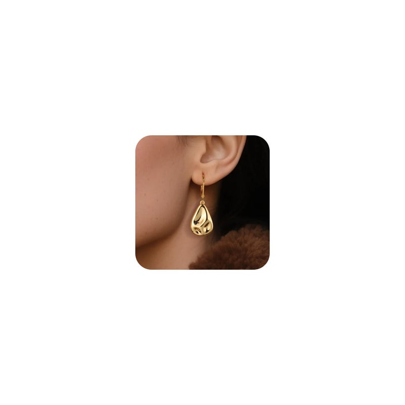 Lancharmed Teardrop Gold Dangle Earrings, LANCHARMED 14K Gold Plated Chunky Thick Waterdrop Hammered Drop Earrings 925 Sterling Silver French Leverback Teardrop Earring for Women Trendy Elegant Jewelry - Image 2