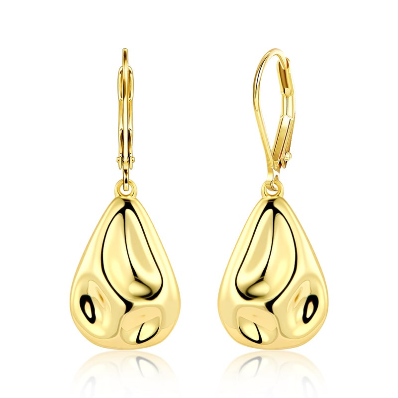 Lancharmed Teardrop Gold Dangle Earrings, LANCHARMED 14K Gold Plated Chunky Thick Waterdrop Hammered Drop Earrings 925 Sterling Silver French Leverback Teardrop Earring for Women Trendy Elegant Jewelry - Image 1