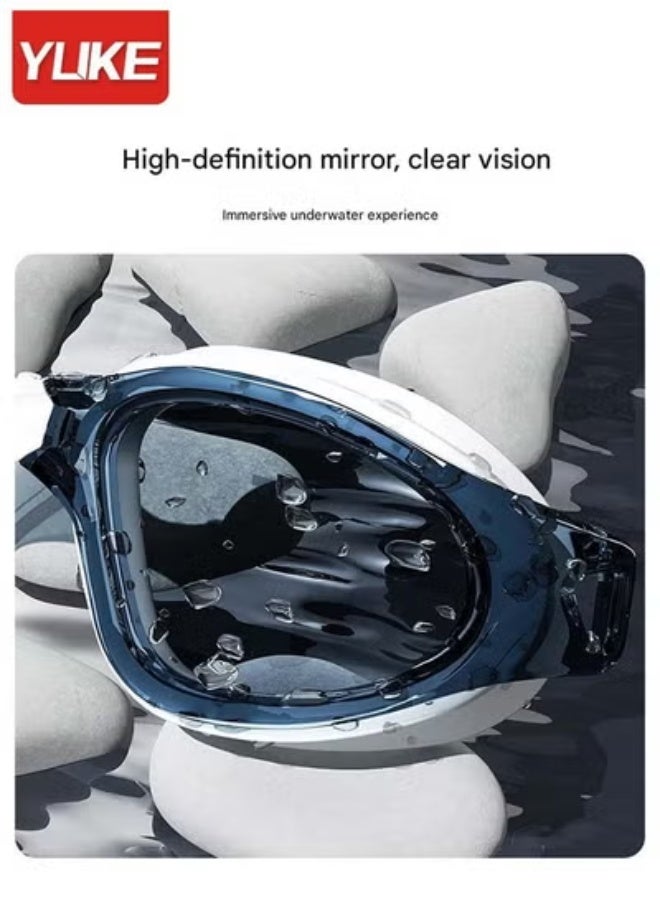 YUKE HD Anti-Fog Waterproof Large-Frame Swimming Goggles for Men and Women - Universal Fit with Integrated Earplugs | Includes Replacement Nose Bridge + Exclusive Goggle Case | Wide-Angle Frame | Superior Anti-Fog Technology | Easily Adjustable Straps - Image 2