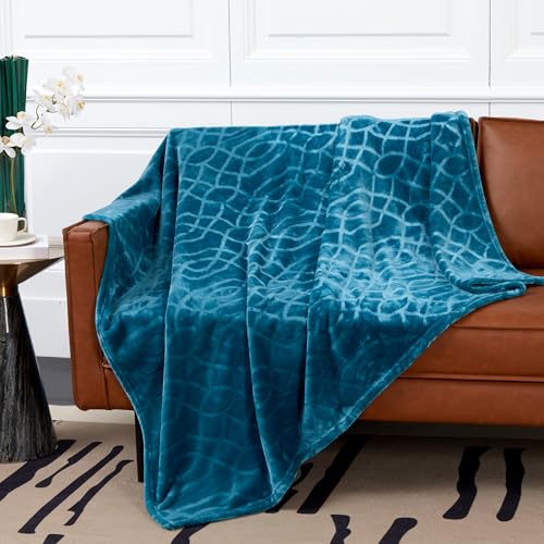 Serenhom Soft Cozy Fleece Queen Size Blanket, 90x90 Inches – Lightweight Plush Blanket for Bed, Fuzzy 3D Jacquard Design - Teal - Image 3