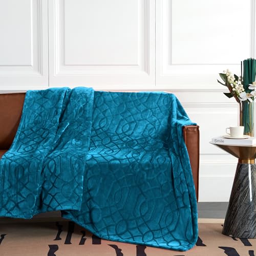Serenhom Soft Cozy Fleece Queen Size Blanket, 90x90 Inches – Lightweight Plush Blanket for Bed, Fuzzy 3D Jacquard Design - Teal - Image 2