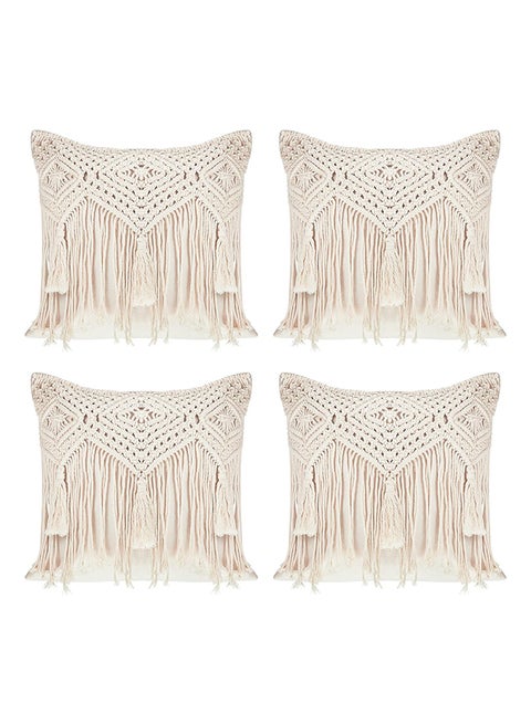 Set of 4 Macrame Decorative Pillow Covers Boho Throw Pillow Covers 18 x 18 Inches
