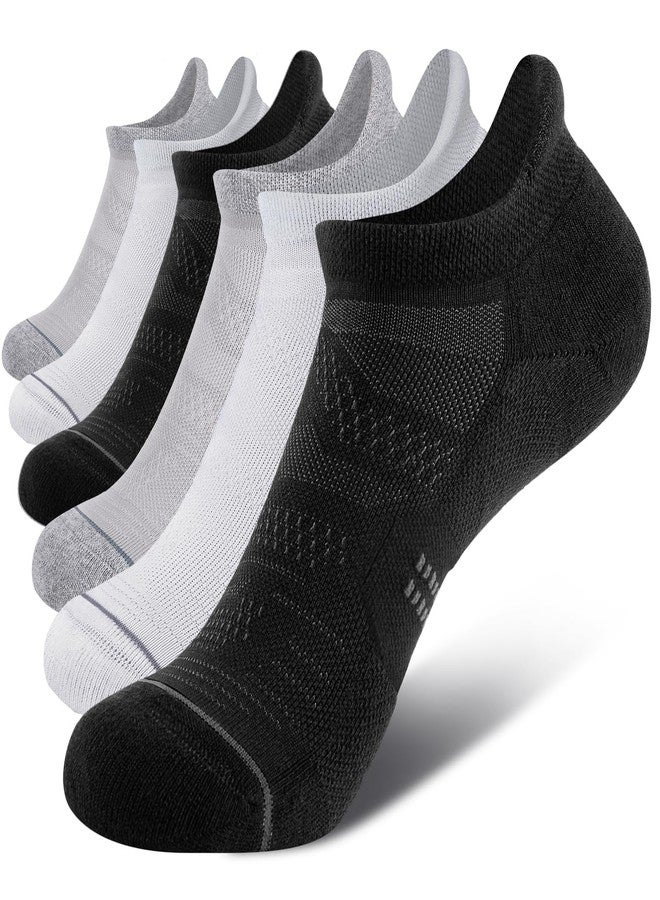 CS CELERSPORT 6 Pack Women's Ankle Running Socks Cushioned Low Cut Tab Athletic Socks, White+Black+Grey, Small - Image 1
