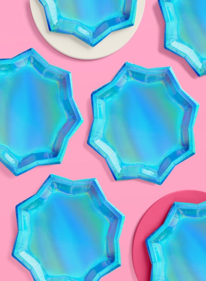 xo, Fetti Blue Holographic Foil Plates - 25 pack | Happy Birthday Party Decorations, Holiday Party, Cool Cake Plates, Blue Bachelorette Disposable Party Plates - Image 4