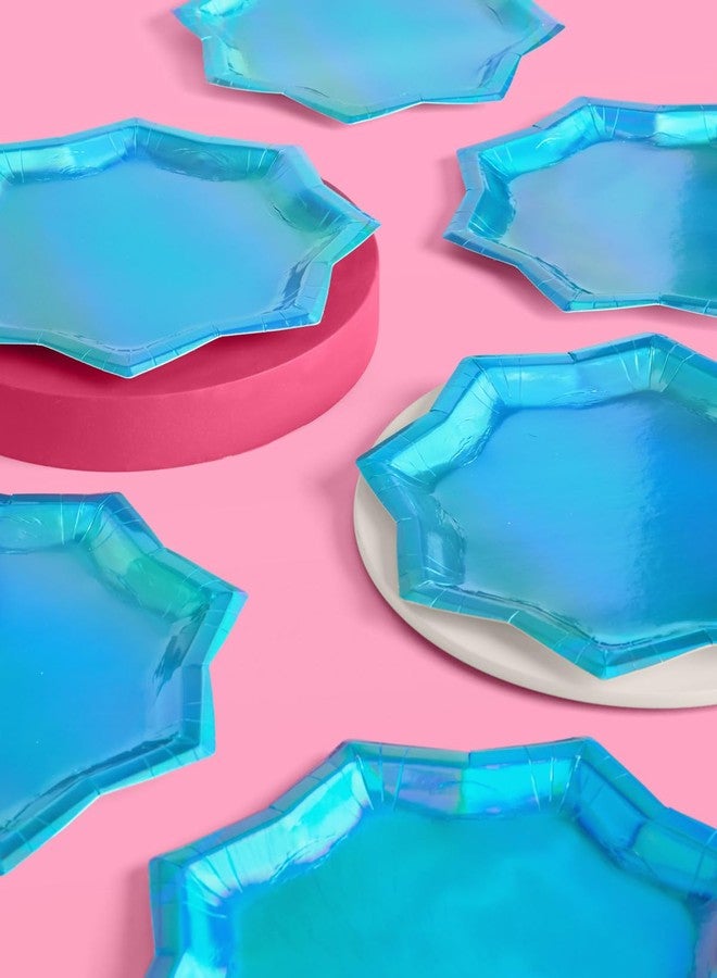xo, Fetti Blue Holographic Foil Plates - 25 pack | Happy Birthday Party Decorations, Holiday Party, Cool Cake Plates, Blue Bachelorette Disposable Party Plates - Image 5