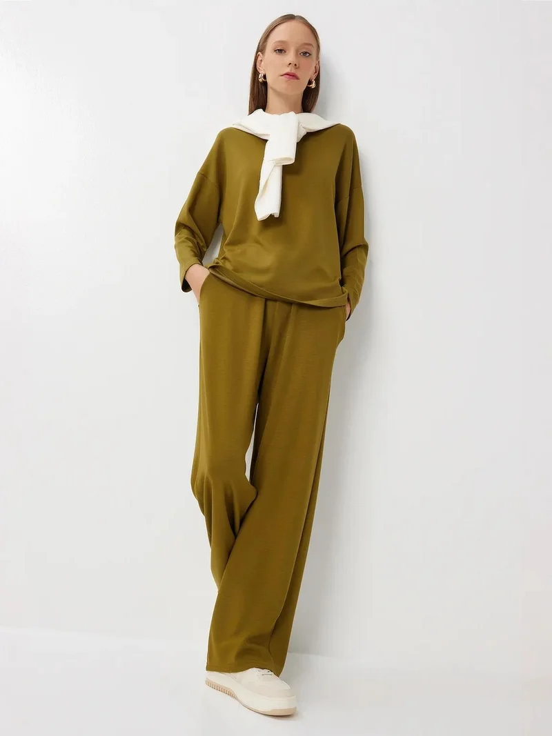 Lovely Istanbul ISTANBUL Wide Leg Two-Piece Set with Crew Neck Blouse