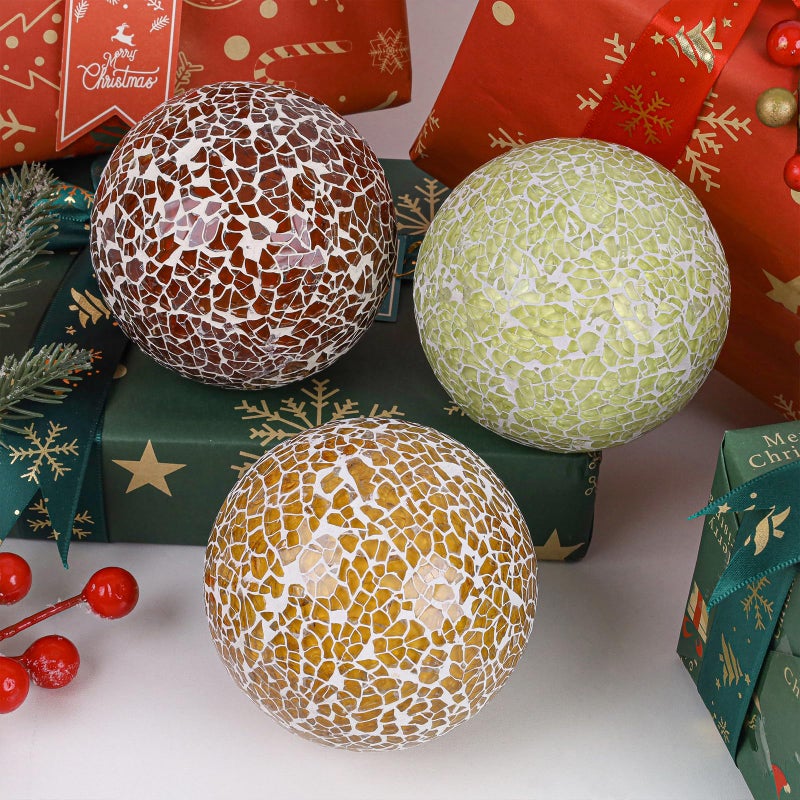 Meiwlong 3 Pcs Mixcolor Decorative Glass Balls for Bowls,3.35 Inch Mosaic Decorative Orbs Balls for Centerpiece Bowl Vase Filler Home Decoration - Image 4