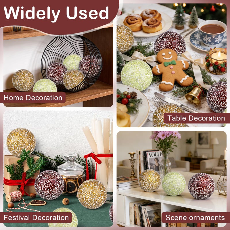 Meiwlong 3 Pcs Mixcolor Decorative Glass Balls for Bowls,3.35 Inch Mosaic Decorative Orbs Balls for Centerpiece Bowl Vase Filler Home Decoration - Image 5