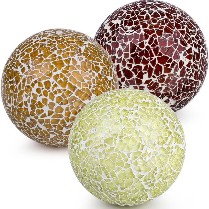 Meiwlong 3 Pcs Mixcolor Decorative Glass Balls for Bowls,3.35 Inch Mosaic Decorative Orbs Balls for Centerpiece Bowl Vase Filler Home Decoration - Image 1