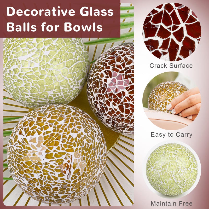 Meiwlong 3 Pcs Mixcolor Decorative Glass Balls for Bowls,3.35 Inch Mosaic Decorative Orbs Balls for Centerpiece Bowl Vase Filler Home Decoration - Image 3
